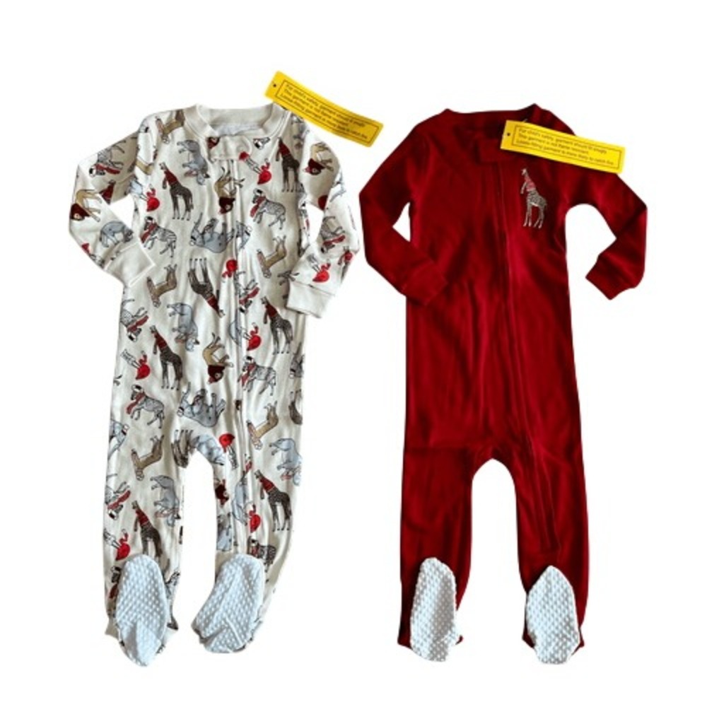 Amazon Essentials Giraffe Zoo Animals Cotton  Zipper Footies(2) 18 months NWT